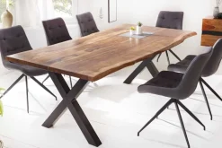 Massivholz Baumkanten Esstisch AMAZONAS 200cm braun Sheesham schwarzes Metallgestell
