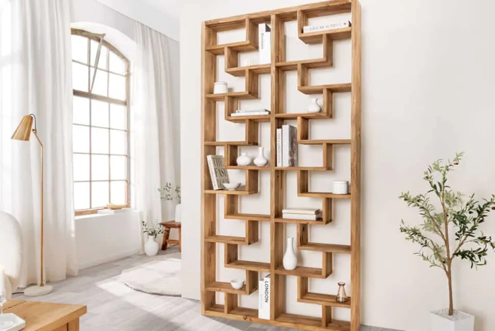 Massivholz Bücherregal JAVA 200cm natur Teakholz Standregal Raumtrenner recycelt