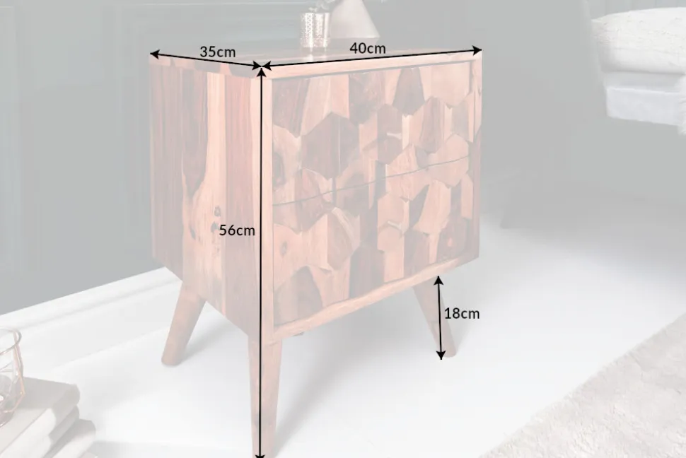 Massivholz Beistelltisch MYSTIC LIVING 60cm braun Sheesham stone finish Nachttisch
