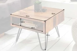 Massivholz Beistelltisch SCORPION 45cm braun Sheesham stone finish Hairpin Legs Stauraum