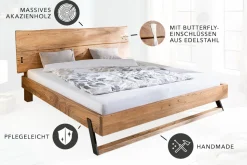 Massivholz Bett AMAZONAS 180x200cm Akazie Baumkante natur Doppelbett