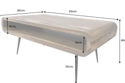 Massivholz Couchtisch ALPHA 90cm braun Sheesham stone finish Metallbeine mit Stauraum
