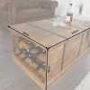 Massivholz Couchtisch BODEGA 100cm braun Sheesham stone finish Truhe Stauraum Weinregal