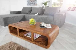 Massivholz Couchtisch CURVED 100cm braun Sheesham stone finish TV-Lowboard Stauraum