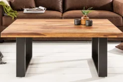 Massivholz Couchtisch IRON CRAFT 100cm braun Sheesham stone finish Industrial Design