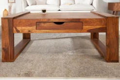 Massivholz Couchtisch MARKANT 100cm braun Sheesham stone finish Schublade Stauraum