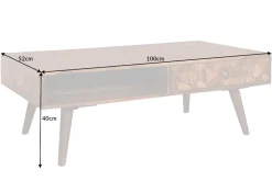 Massivholz Couchtisch MYSTIC LIVING 100cm braun Sheesham stone finish mit Stauraum