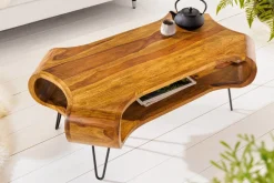 Massivholz Couchtisch ORGANIC LIVING 100cm braun Sheesham stone finish Hairpin Legs