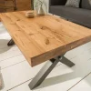 Massivholz Couchtisch THOR 110cm Wildeiche geölt X-Gestell Metall anthrazit Industrial Design