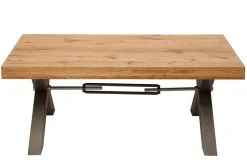 Massivholz Couchtisch THOR 110cm Wildeiche geölt X-Gestell Metall anthrazit Industrial Design