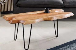 Massivholz Couchtisch WILD 100cm Akazie natur Hairpin Legs Baumkante