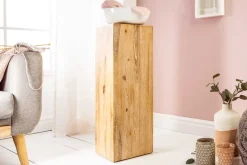 Massivholz Dekosäule COLUMNA 75cm Akazie teakgrau gekälkt Beistelltisch