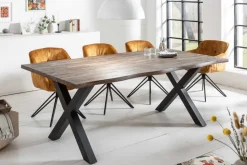 Massivholz Esstisch GENESIS VINTAGE 160cm braun Akazie schwarzes X-Gestell Baumkante
