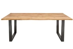 Massivholz Esstisch LIVING EDGE 180cm natur Wildeiche geölt Baumkante Kufengestell