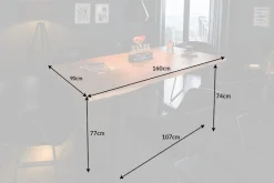 Massivholz Esstisch MAMMUT 160cm Wild-Akazie Industrial Design 2,6cm Tischplatte Baumkante