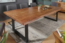 Massivholz Esstisch MAMMUT 200cm Akazie U-Gestell schwarz Metall Baumkante 6cm Tischplatte