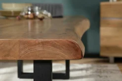 Massivholz Esstisch MAMMUT 200cm Akazie U-Gestell schwarz Metall Baumkante 6cm Tischplatte
