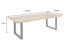 Massivholz Esstisch MAMMUT 200cm Akazie U-Gestell schwarz Metall Baumkante 6cm Tischplatte