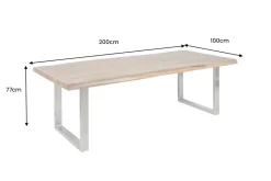 Massivholz Esstisch MAMMUT 200cm Akazie U-Gestell Edelstahl Baumkante 6cm Tischplatte