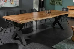 Massivholz Esstisch MAMMUT 240cm natur Akazie X-Gestell schwarz Metall Baumkante