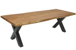 Massivholz Esstisch MAMMUT 220cm natur Akazie X-Gestell schwarz Metall Baumkante