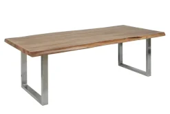 Massivholz Esstisch MAMMUT NATURE 200cm Akazie Baumkante 6cm Tischplatte Edelstahlbeine