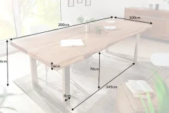 Massivholz Esstisch MAMMUT NATURE 200cm Akazie Baumkante 6cm Tischplatte Edelstahlbeine