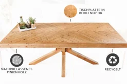 Massivholz Esstisch MOSAIK 160cm natur Pinienholz recycelt Sterngestell