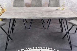 Massivholz Esstisch SCORPION 140cm grau Akazie Baumkante schwarze Metallbeine Hairpin Legs