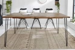 Massivholz Esstisch SCORPION 180cm braun Akazie schwarze Metallbeine Hairpin Legs Retro