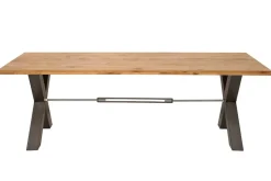 Massivholz Esstisch THOR 240cm natur Wildeiche geölt graues X-Gestell Metall Industrial Design