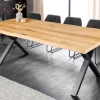 Massivholz Esstisch WILD OAK 160cm natur schwarz Wildeiche Baumkante geölt X-Gestell