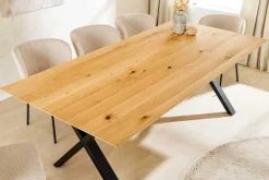 Massivholz Esstisch WILD OAK 160cm natur Wildeiche Schweizer Kante X-Gestell