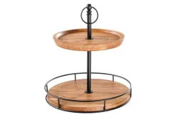 Massivholz Etagere PURE NATURE 40cm Mango rund mit zwei Etagen schwarzes Metall