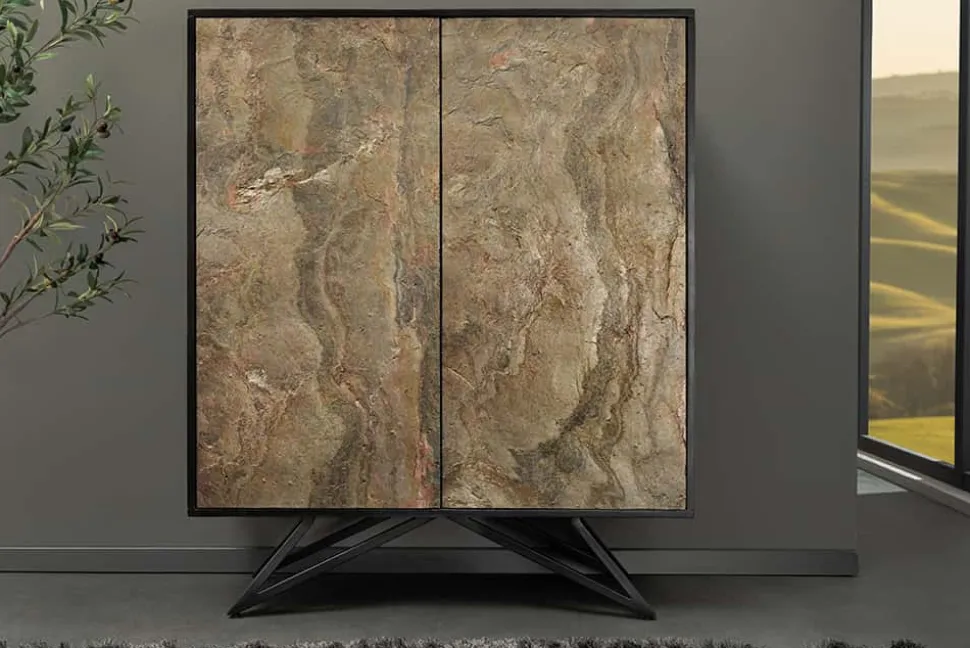 Massivholz Highboard MOUNTAIN SOUL 120cm grau grün marmoriert Steinfurnier Akazie