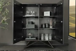 Massivholz Highboard MOUNTAIN SOUL 120cm grau grün marmoriert Steinfurnier Akazie