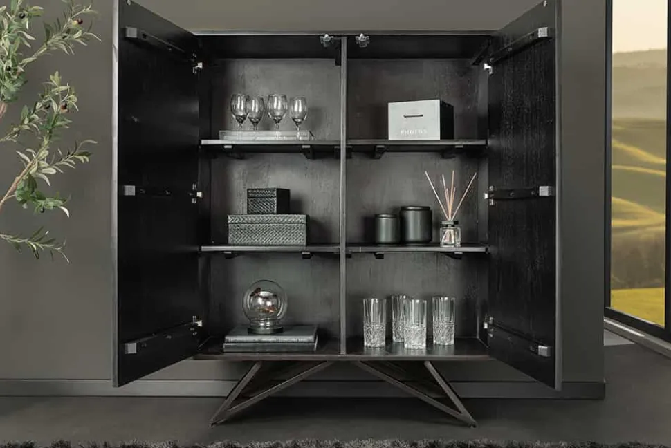 Massivholz Highboard MOUNTAIN SOUL 120cm grau grün marmoriert Steinfurnier Akazie