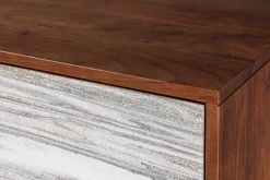 Massivholz Highboard MOUNTAIN SOUL 120cm echter Naturstein weiß Akazie Schrank Marmor-Design