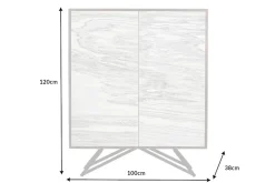 Massivholz Highboard MOUNTAIN SOUL 120cm echter Naturstein weiß Akazie Schrank Marmor-Design