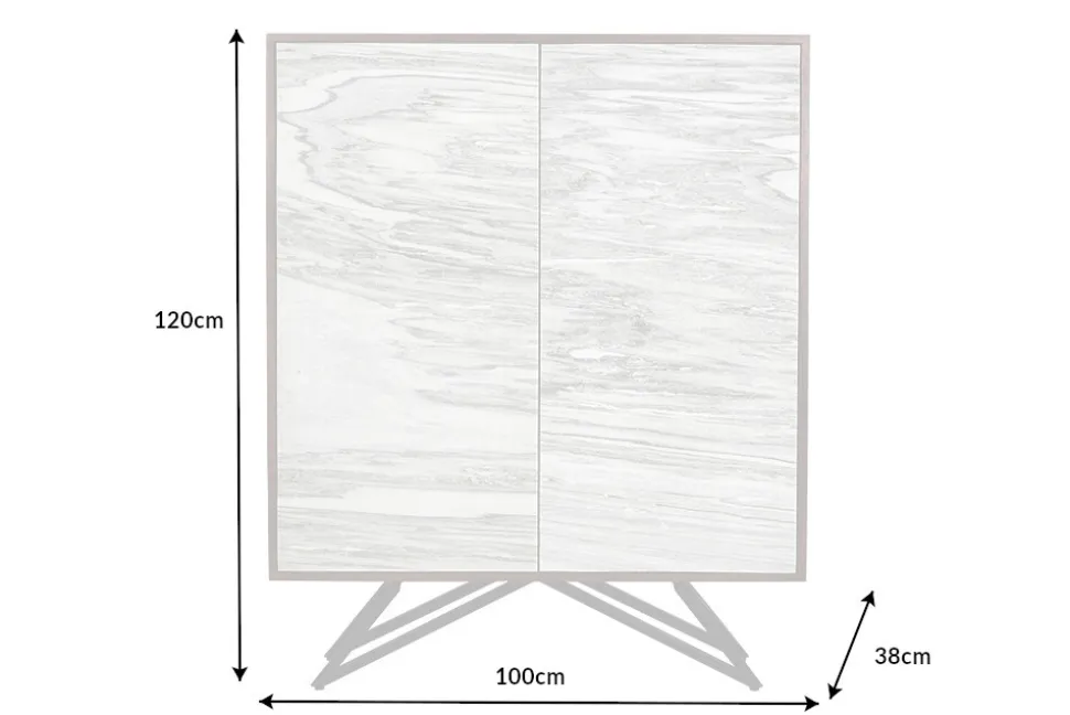 Massivholz Highboard MOUNTAIN SOUL 120cm echter Naturstein weiß Akazie Schrank Marmor-Design