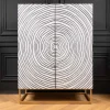 Massivholz Highboard ZEN CIRCLES 120cm weiß schwarz Mangoholz 3D-Design Metall gold