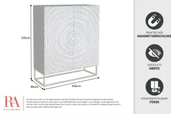 Massivholz Highboard ZEN CIRCLES 120cm dunkelbraun Mangoholz 3D-Design