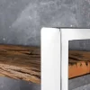 Massivholz Regal BARRACUDA 185cm braun Teakholz silber Edelstahl verchromt Bücherregal