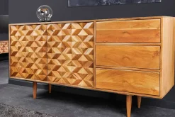 Massivholz Sideboard ALPINE 145cm Akazie honey finish Kommode mit Schubladen Retro Design