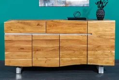 Massivholz Sideboard MAMMUT 170cm Akazie Baumkante mit Schubladen Kufengestell Edelstahl