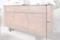 Massivholz Sideboard MAMMUT 160cm Akazie honey finish Metall Baumkante mit Schubladen