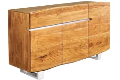 Massivholz Sideboard MAMMUT 135cm Akazie Kommode mit Schubladen Baumkante Edelstahl