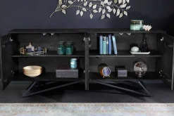 Massivholz Sideboard MOUNTAIN SOUL 175cm echter Naturstein schwarz Akazie Anrichte