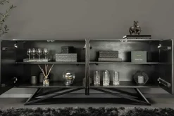 Massivholz Sideboard MOUNTAIN SOUL 175cm grau grün Naturstein Akazie schwarz