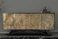 Massivholz Sideboard MOUNTAIN SOUL 175cm grau grün Naturstein Akazie schwarz